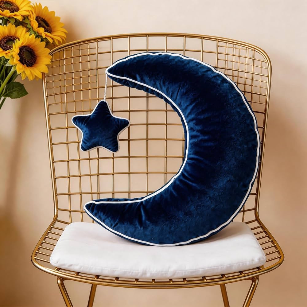 Moon Pillow Decorative Throw Pillows with Soft Faux Velvet for Couch Cute Cushion for Bedroom Off... | Amazon (US)