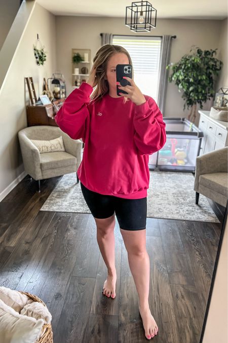 Pink crush alo crewneck sweatshirt is part of a mix and match two piece set  and also looks fantastic with bike shorts or athletic leggings for everyday on the go style. Matching sweatsuit set is the perfect travel outfit!

#LTKU #LTKMidsize #LTKActive