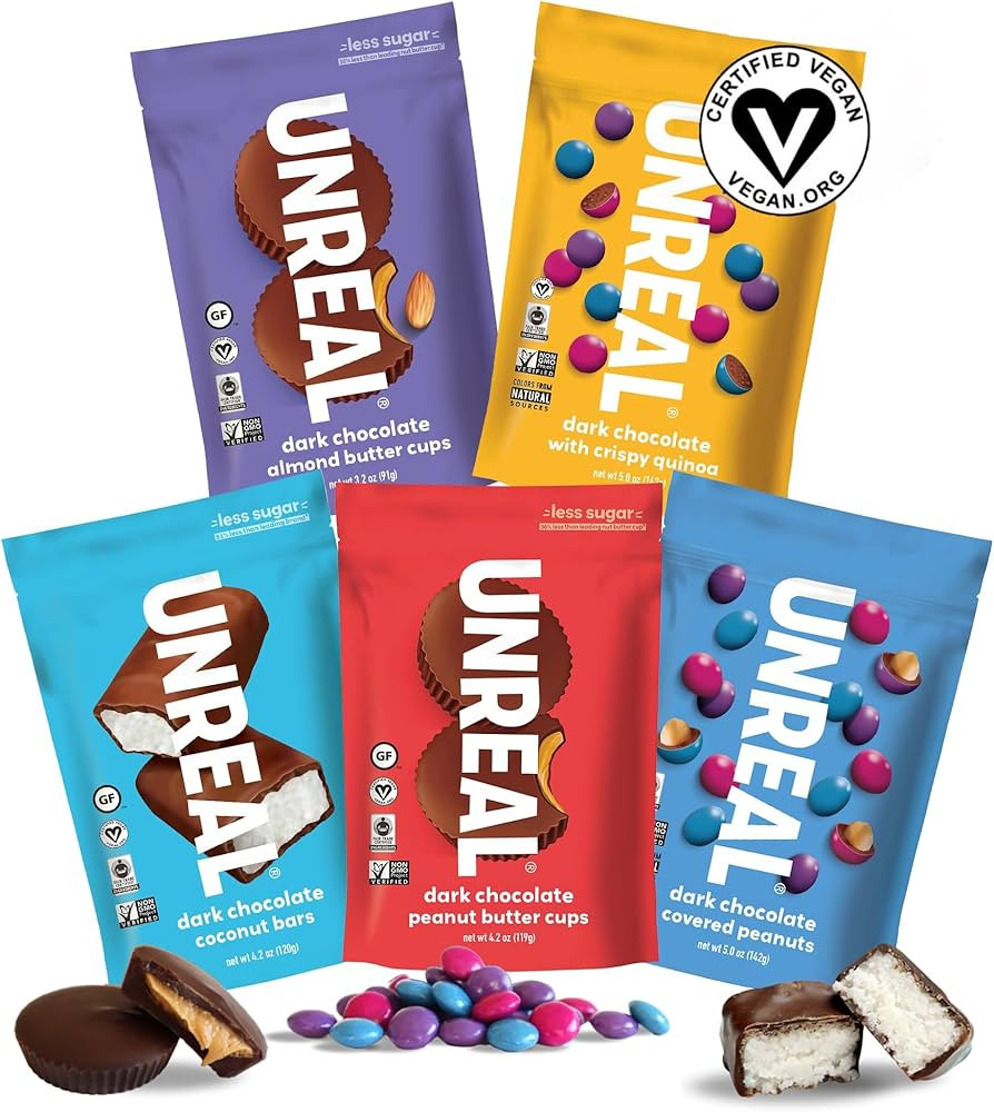 UNREAL Vegan Variety Pack (5 Bag Sampler) | Less Sugar, Fair Trade, Non-GMO Ingredients with no C... | Amazon (US)