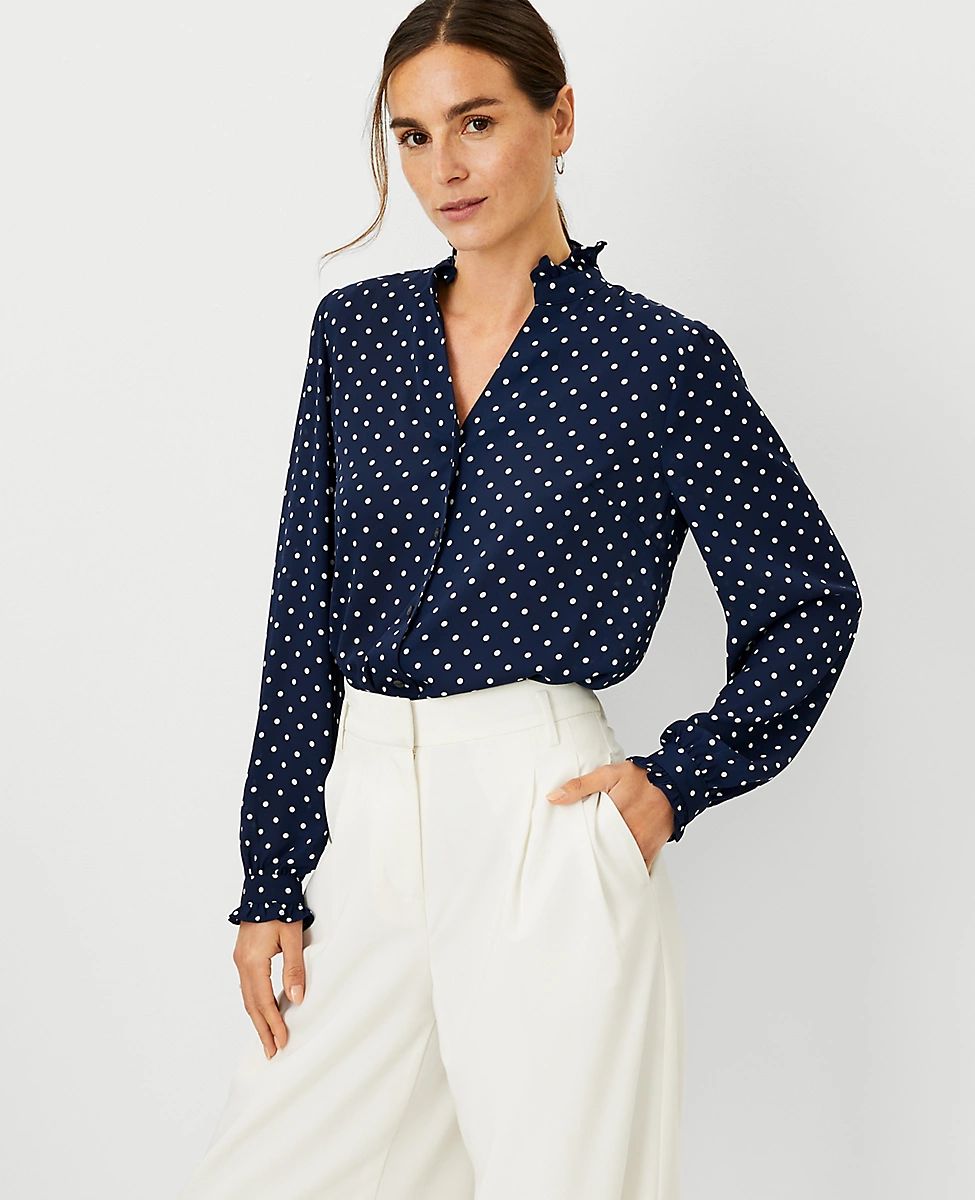 Dotted Ruffle Button Top | Ann Taylor (US)