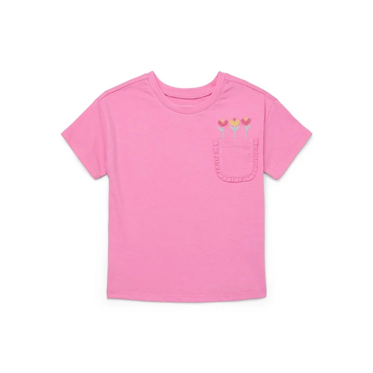 Garanimals Toddler Girl Short Sleeve T-Shirt with Ruffle Pocket, Sizes 18M-5T | Walmart (US)