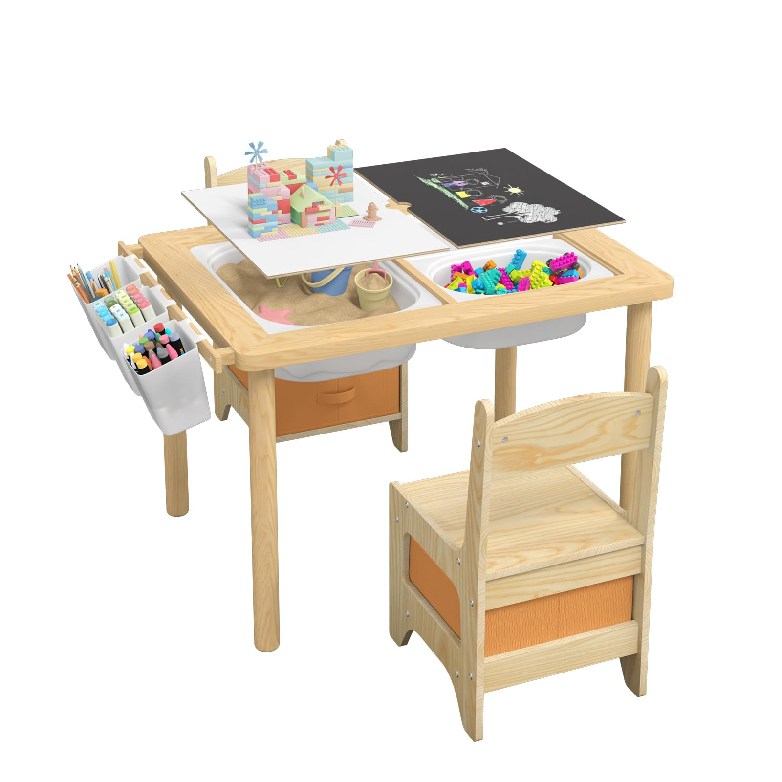 Pine Wood Kids Sensory Table and Chair Set, 5 in 1 Children's Sensory Table for Toddlers 1-3, Chi... | Amazon (US)