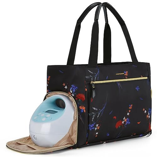 mommore Breast Pump Bag Diaper Tote Bag with 15 Inch Laptop Sleeve Fit Most Breast Pumps like Medela, Spectra S1,S2, Evenflo (flower) | Amazon (US)