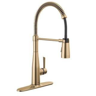 Essa Gold Single Handle Pull Down Sprayer Kitchen Faucet with Spring Spout in Champagne Bronze | The Home Depot