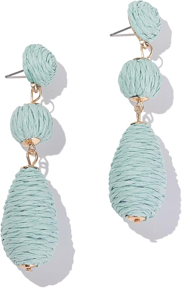 Boho Raffia Earrings Statement Dangle Earrings Cute Teardrop Ball Earrings Colorful Summer Jewelr... | Amazon (US)