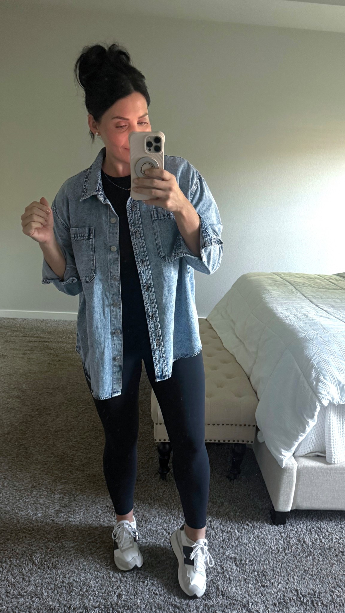 Cozy comfy fall outfit: leggings, medium, undershirt large, blue jean shirt, large

#LTKFindsUnder100 #LTKSaleAlert #LTKSeasonal