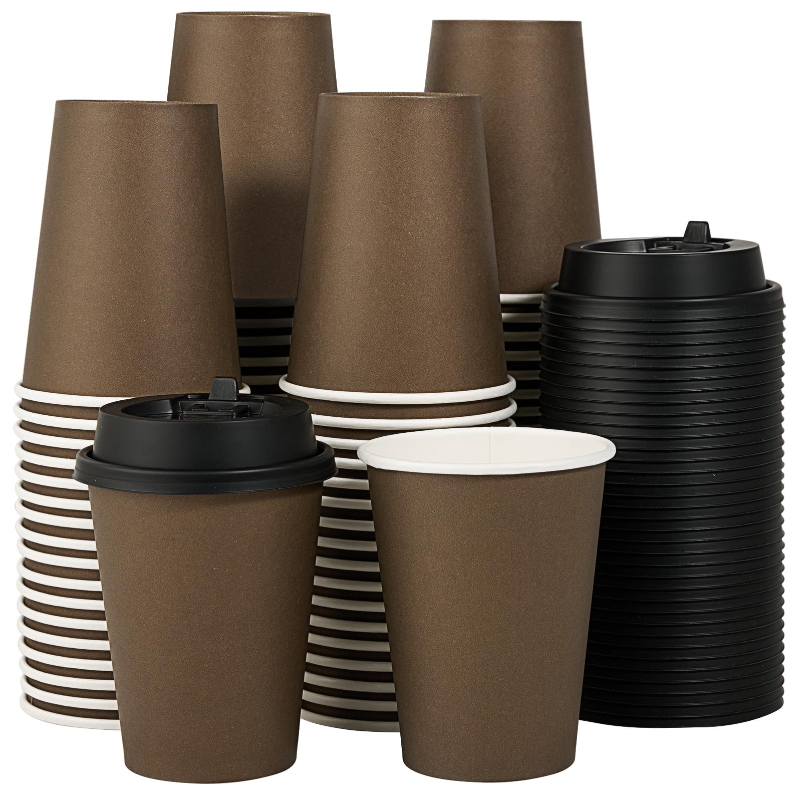 LITOPAK 100 Pack 12 oz Disposable Paper Coffee Cups with Lids for Coffee, Water, Juice, or Tea, B... | Amazon (US)