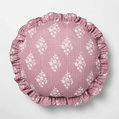 Round Ruffle Floral Jacquard Pillow Purple/Cream - Threshold™ designed with Studio McGee | Target