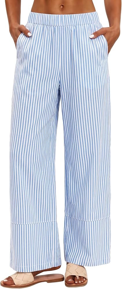 AKEWEI Women's Linen Pants Summer Casual High Waisted Wide Leg Pants Elastic Waist Cotton Trouser... | Amazon (US)