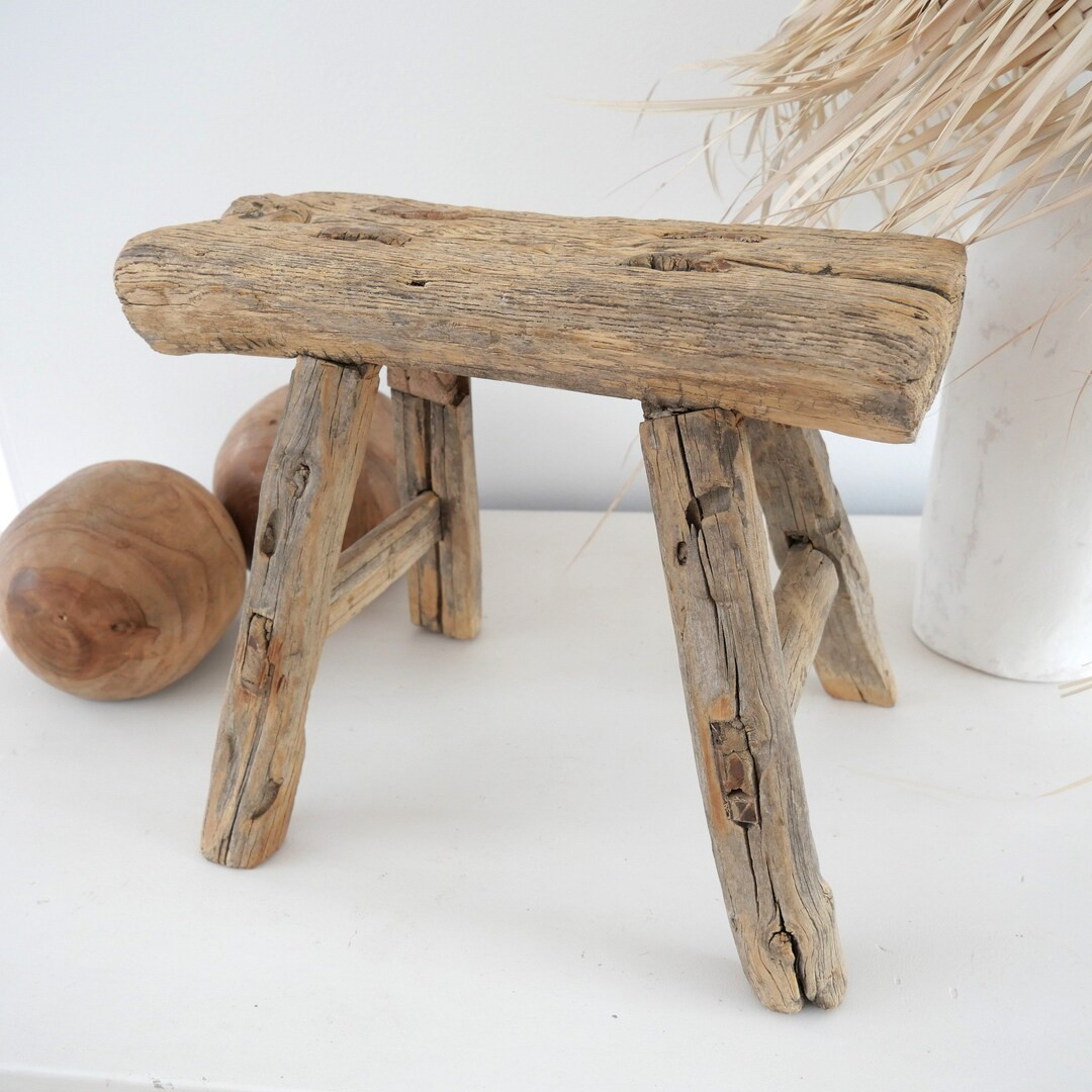 Wooden XS stool, handmade, India, rustic, boho, kitchen, bathroom, display, rural, riser, elm sto... | Etsy (US)