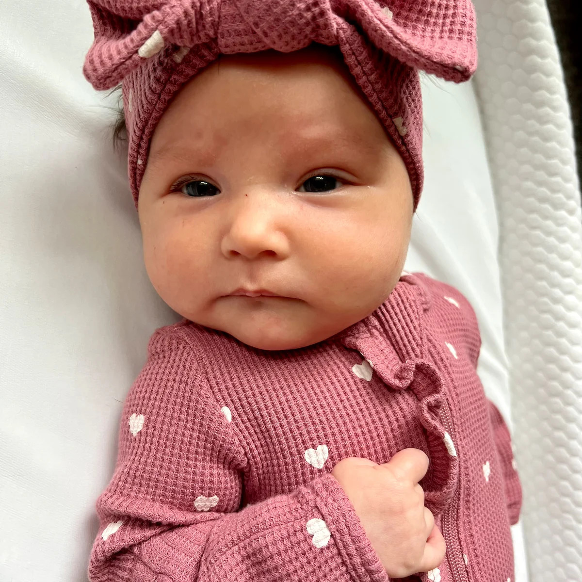 Organic Waffle Knot Bow, Mauve Heart | SpearmintLOVE