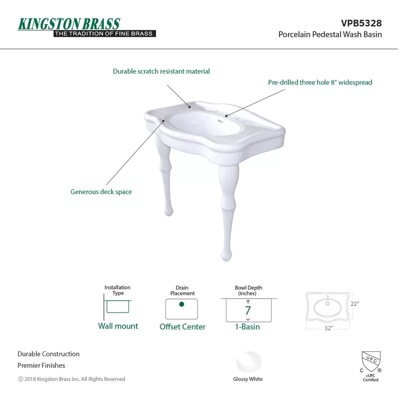 VPB5328 Imperial White Vitreous China Circular Console Bathroom Sink with Overflow | Wayfair North America