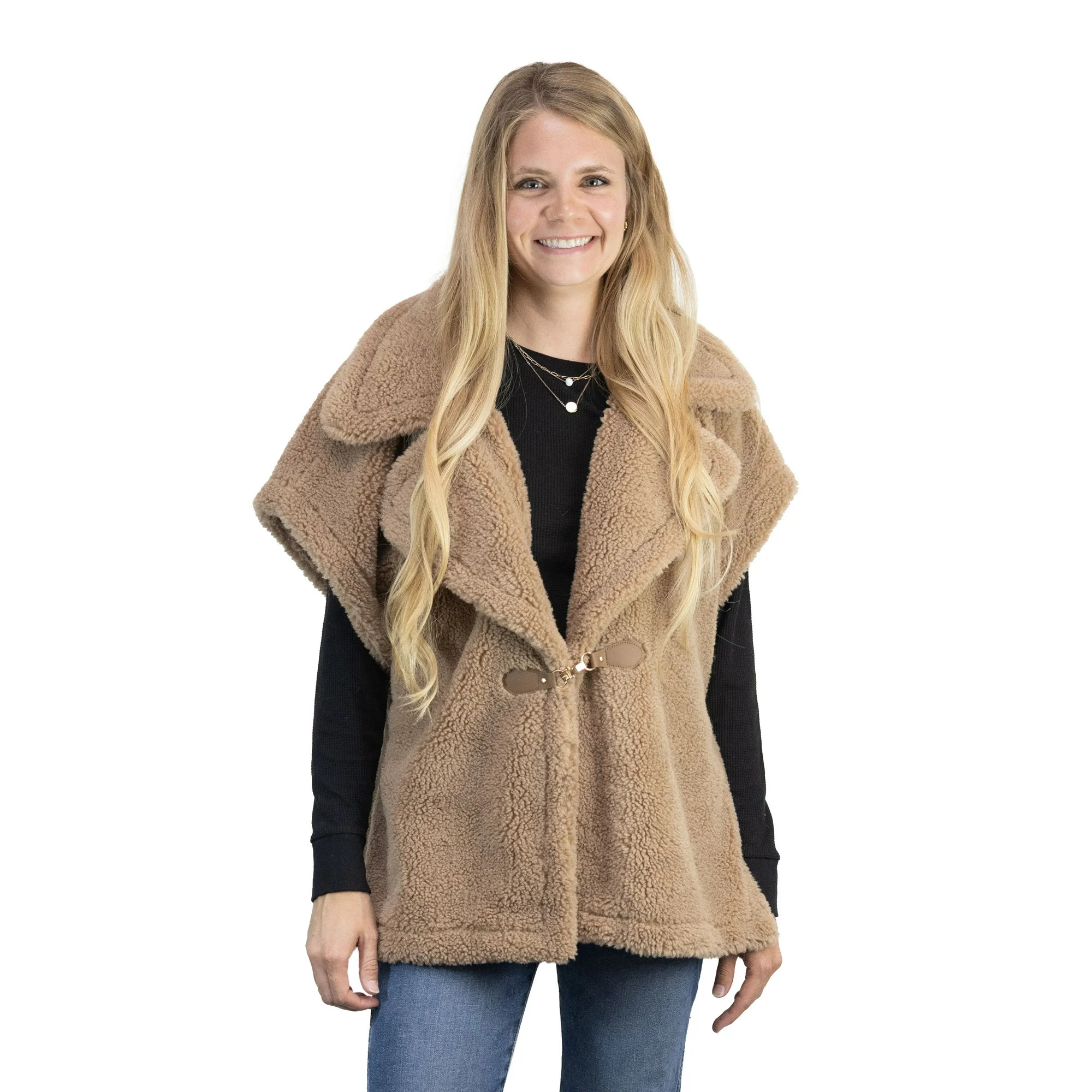 Time and Tru Womens Faux Shearling Vest, Tan | Walmart (US)