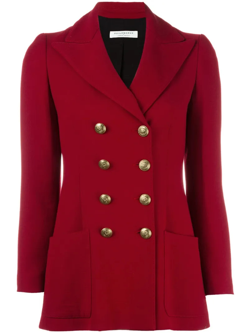 Philosophy Di Lorenzo Serafini peaked lapels coat, Women's, Size: 42, Red, Rayon/Virgin Wool/Cotton | FarFetch US