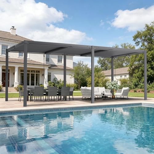 SAILARY Louvered Pergola 12' x 20', Large Outdoor Aluminum Pergola with Reinforced Steel Roof, Heavy-Duty Hardtop Gazebo for Patio Garden, Weatherproof Sun Shade Shelter, Grey | Amazon (US)