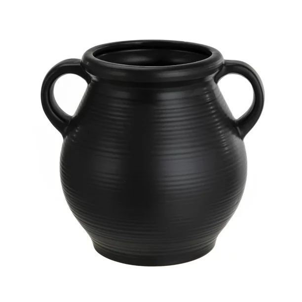 The Mainstays Black Ceramic Vase With Ribbed Finish - Walmart.com | Walmart (US)