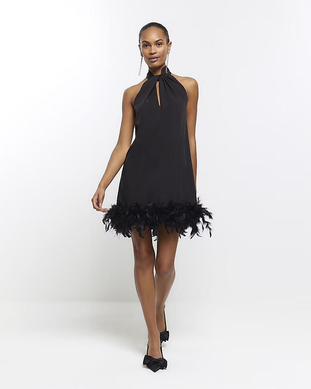 Black feather hem shift mini dress | River Island (UK & IE)