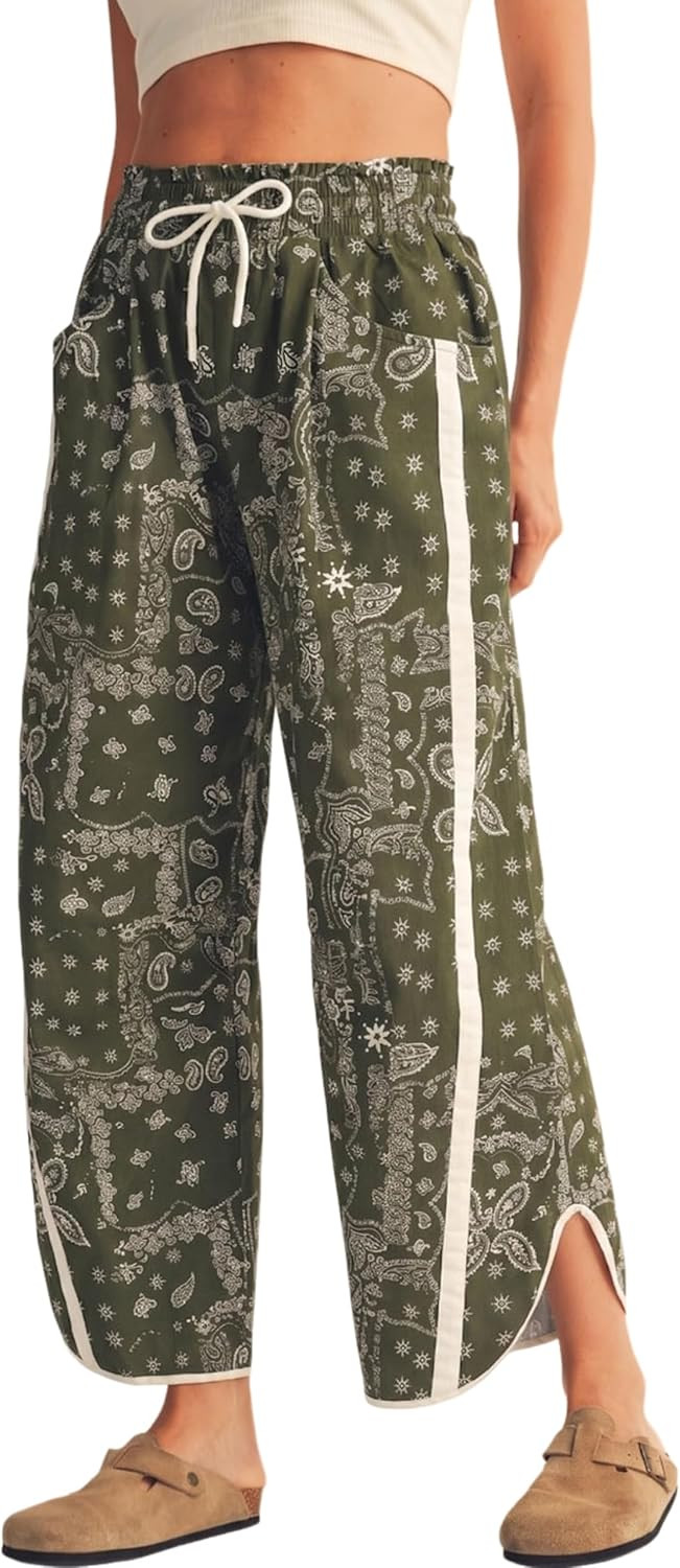 Bianstore Women Paisley Bandana Wide Leg Pants Casual Track Trousers | Amazon (US)