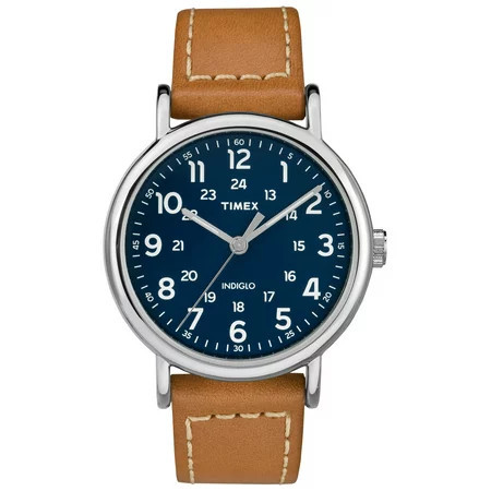 Timex Men's Weekender Tan/Blue 40mm Casual Watch, Leather Quick-Release Strap | Walmart (US)