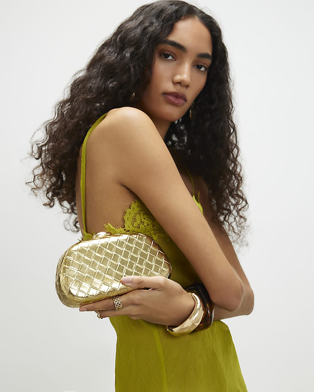 Gold Woven Hard Shell Clutch Bag | River Island UK & IE