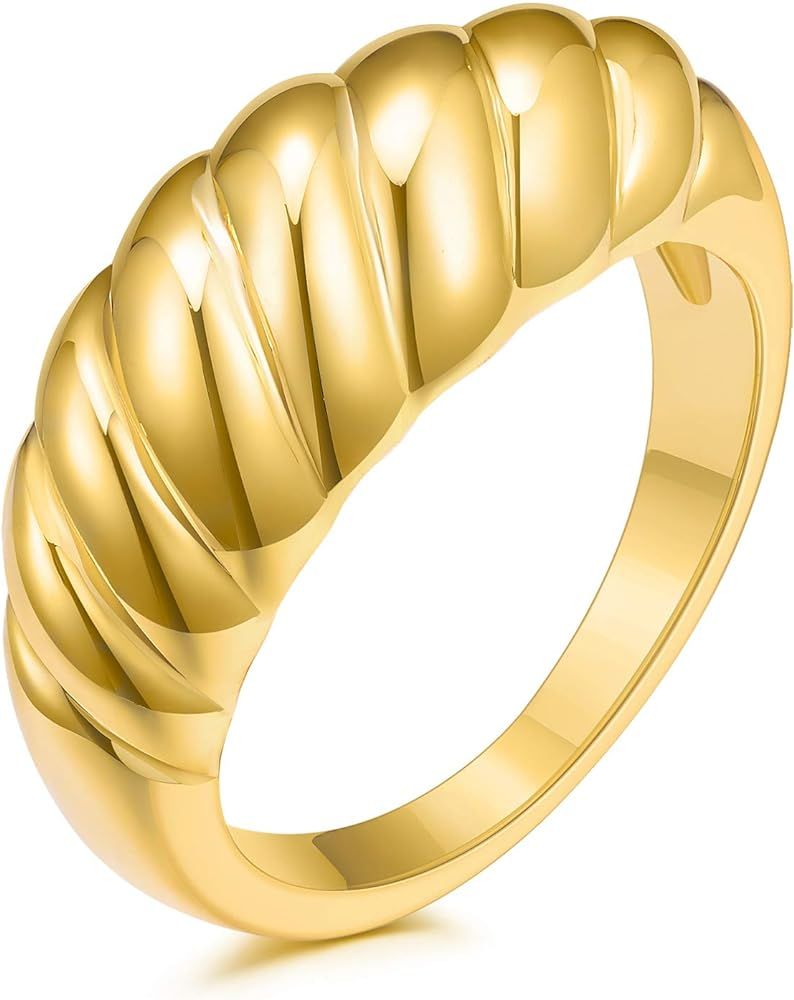 18k Gold Plated Croissant Braided Twisted Signet Chunky Dome Ring Stacking Band Women Jewelry Min... | Amazon (US)