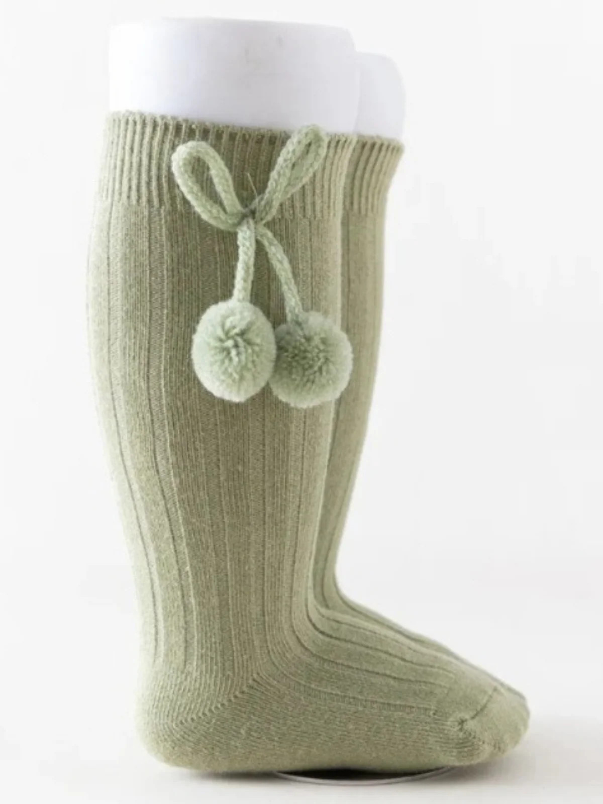 Girls' Knee High Bow Pom Pom Socks Green / S | Mia Belle Girls