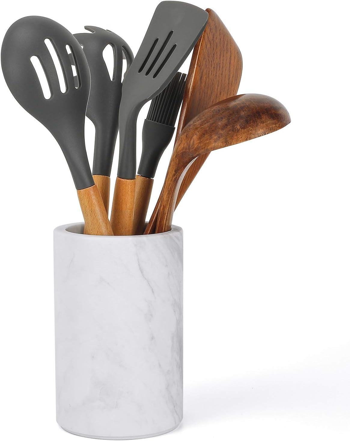 Kitchen Utensil Holder for Countertop Cooking Organizer by ChasBete, Natural Marble Spoon Caddy U... | Amazon (US)