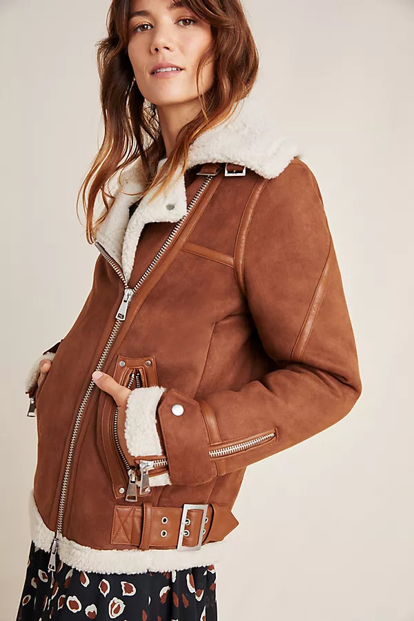 Rhea Sherpa-Trimmed Faux Suede Jacket | Anthropologie (US)