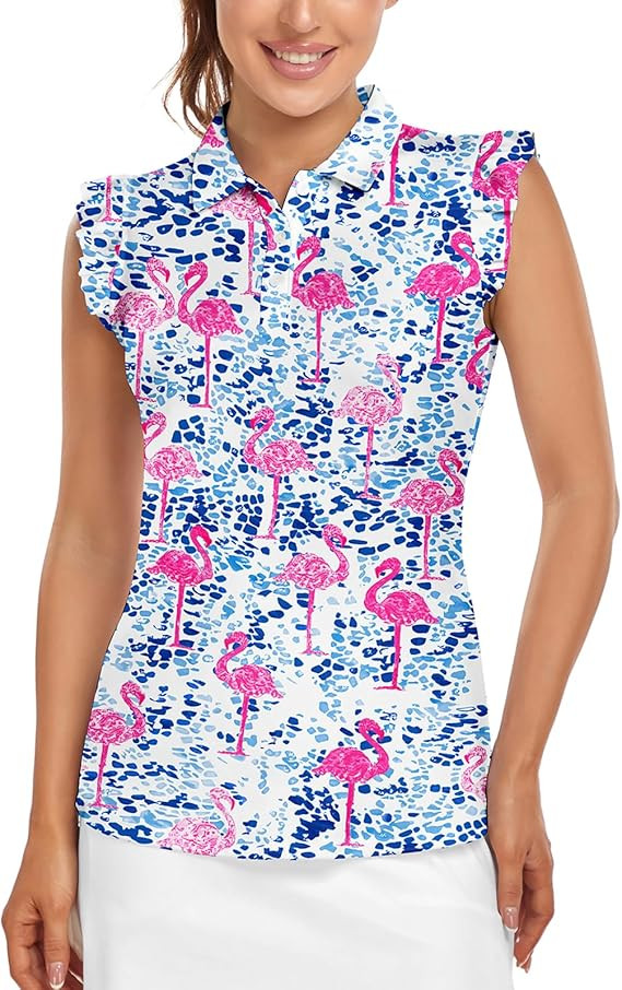 Womens Sleeveless Golf Shirt Ruffle Sleeve Polo Shirts Moisture Wicking Golf Apparel Tennis Shirt... | Amazon (US)