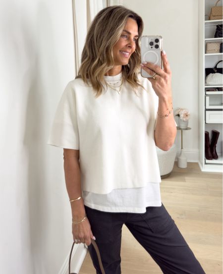 -Amazon 100% cotton tshirt. I oversized to a large
-cropped boxy sweater SZ S on sale now They call it a sweater Tee
-Slim utility pants
-Target sandals
-Adidas Sambas
-Look for less bag from Amazon 
-Enamel heart necklace 


#LTKstyletip #LTKtravel #LTKover40