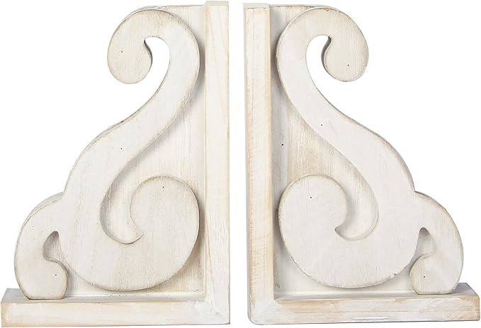 GENMOUS Rustic Distressed Vintage Scroll Corbel Bookends,Farmhouse Whitewashed Wood Decorative Bo... | Amazon (US)