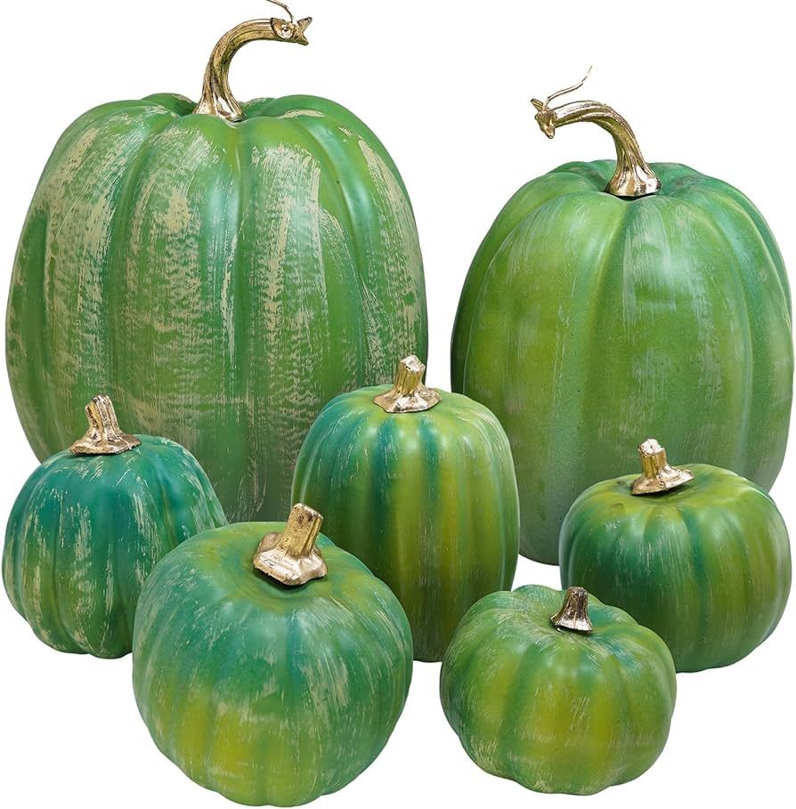 Winlyn 7 calabazas artificiales verdes surtidas, calabazas decorativas de color verde oscuro, cal... | Amazon (US)