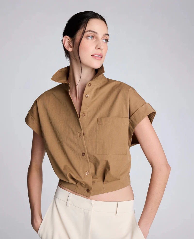 Poplin Cropped Short Sleeve Shirt | Kenneth Cole