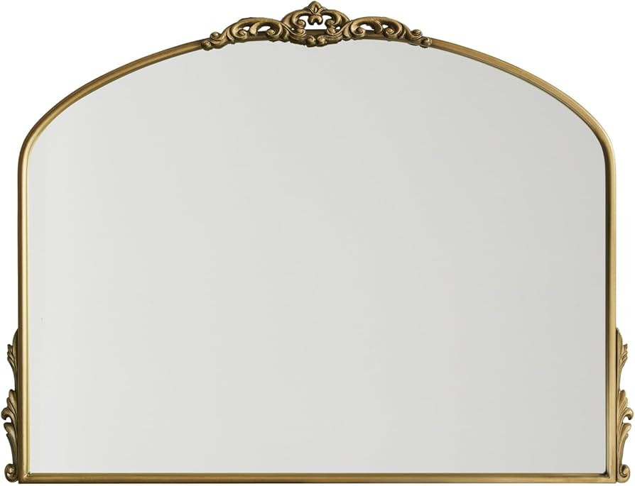 Vintage Gold Wall Mirror - 40x30 inch, Baroque Arched Design, Distressed Gold, Ornate Crown, Flor... | Amazon (US)