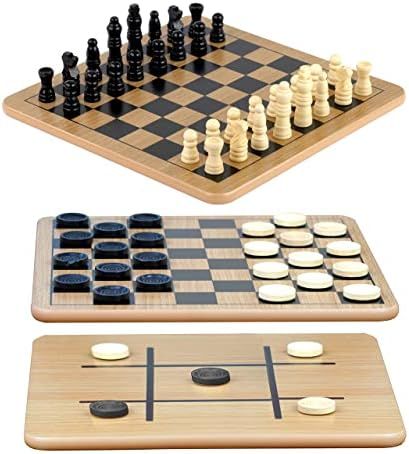 Regal Games - Reversible Wooden Board for Chess, Checkers & Tic-Tac-Toe - Board Game with 24 Interlo | Amazon (US)