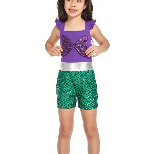 Kid Girls' Princess Romper Jumpsuit With Cold Shoulder And Pockets Design Halloween Dress Up Cost... | Temu Affiliate Program