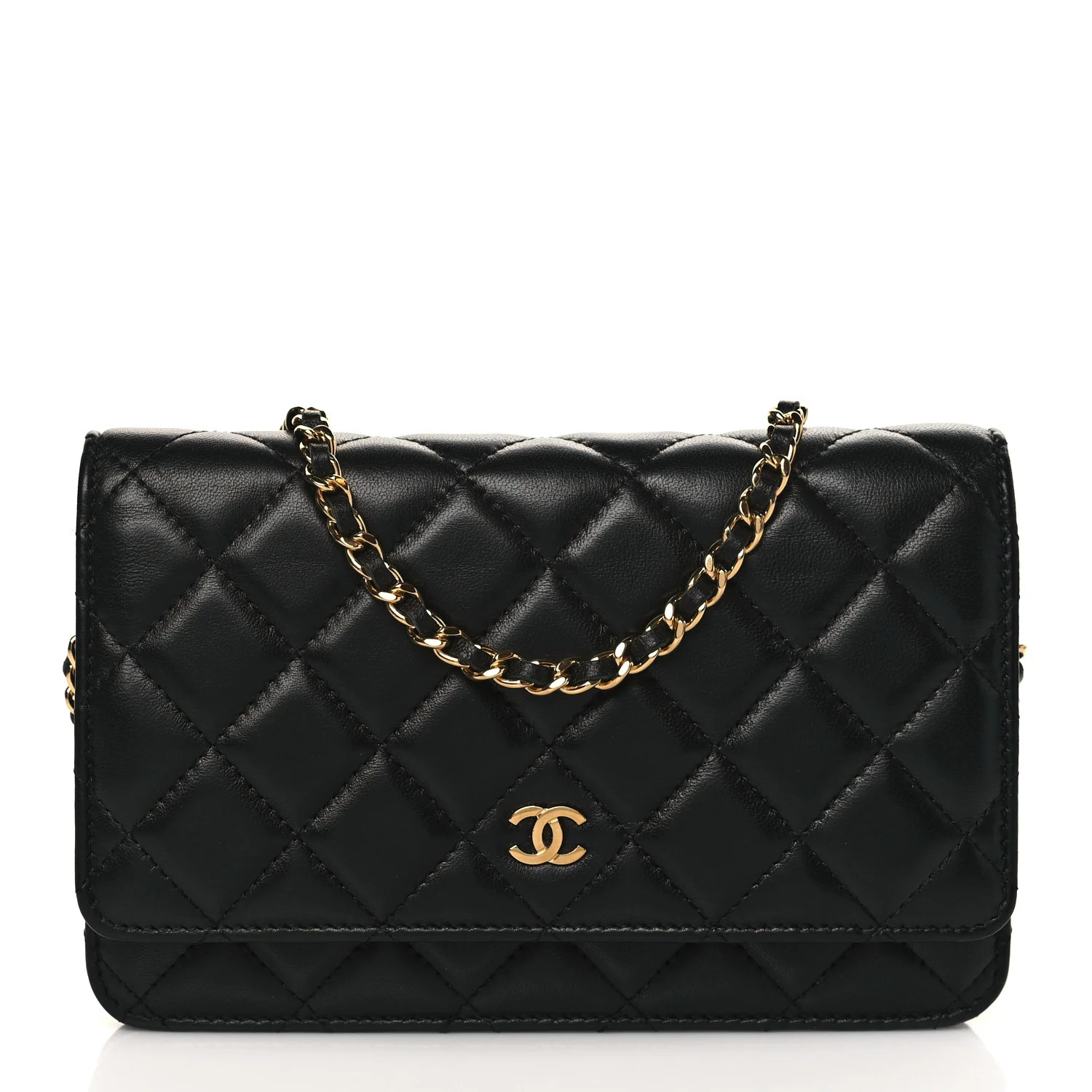 Lambskin Quilted Wallet On Chain WOC Black | FASHIONPHILE (US)