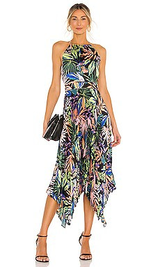 MILLY Joelle Tropical Palm Pleat Dress in Black Multi from Revolve.com | Revolve Clothing (Global)