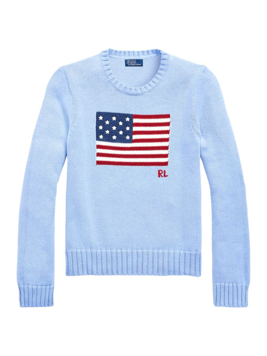Shop Polo Ralph Lauren American Flag Cotton Crewneck Sweater | Saks Fifth Avenue | Saks Fifth Avenue