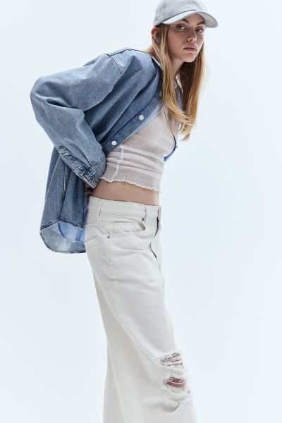 Wide Regular Jeans - Regular waist - Long - Cream - Ladies | H&M US | H&M (US + CA)