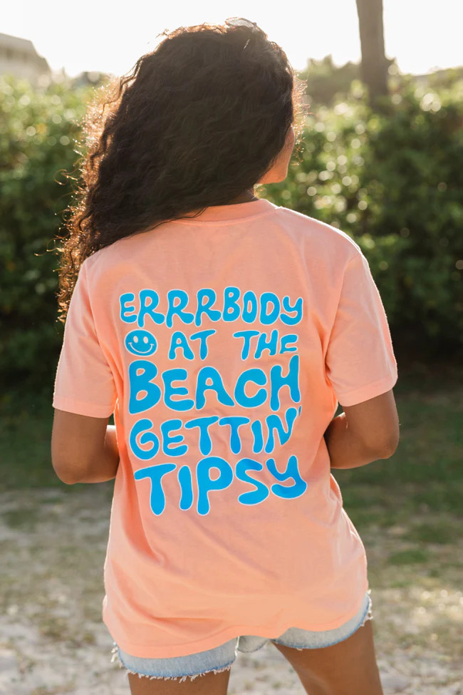 Errrbody At The Beach Coral Oversized Graphic Tee | Pink Lily