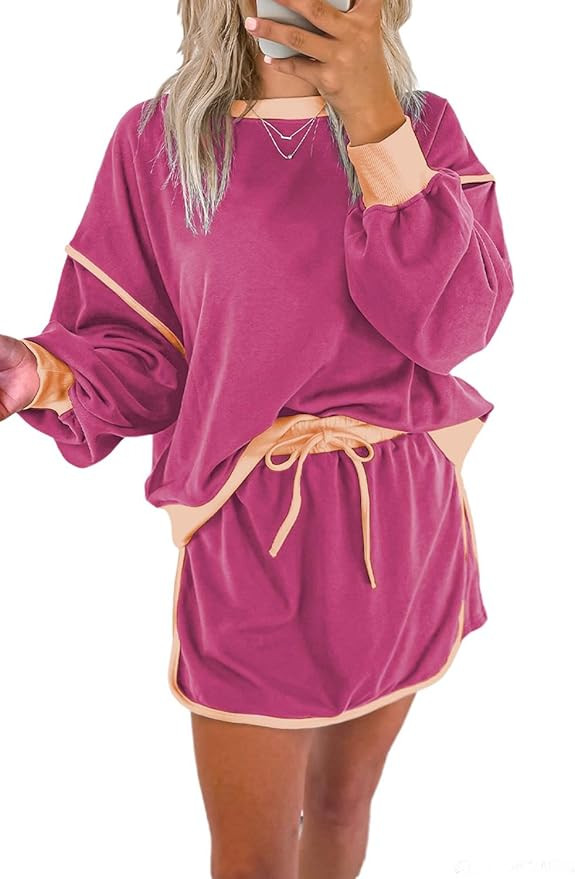 Melliflo Women's 2 Piece Lounge Sets Casual Long Sleeve Tops and Mini Shorts Skirt Tracksuits Ove... | Amazon (US)