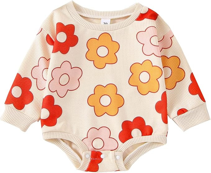 Eadrioss Newborn Infant Baby Girls Flower Clothes Oversized Long Sleeve Waffle Floral Romper Fall... | Amazon (US)
