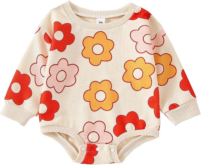 Kayotuas Baby Girl Crewneck Sweatshirt Romper Oversized Long Sleeve Flower Printing Bodysuit Cute... | Amazon (US)