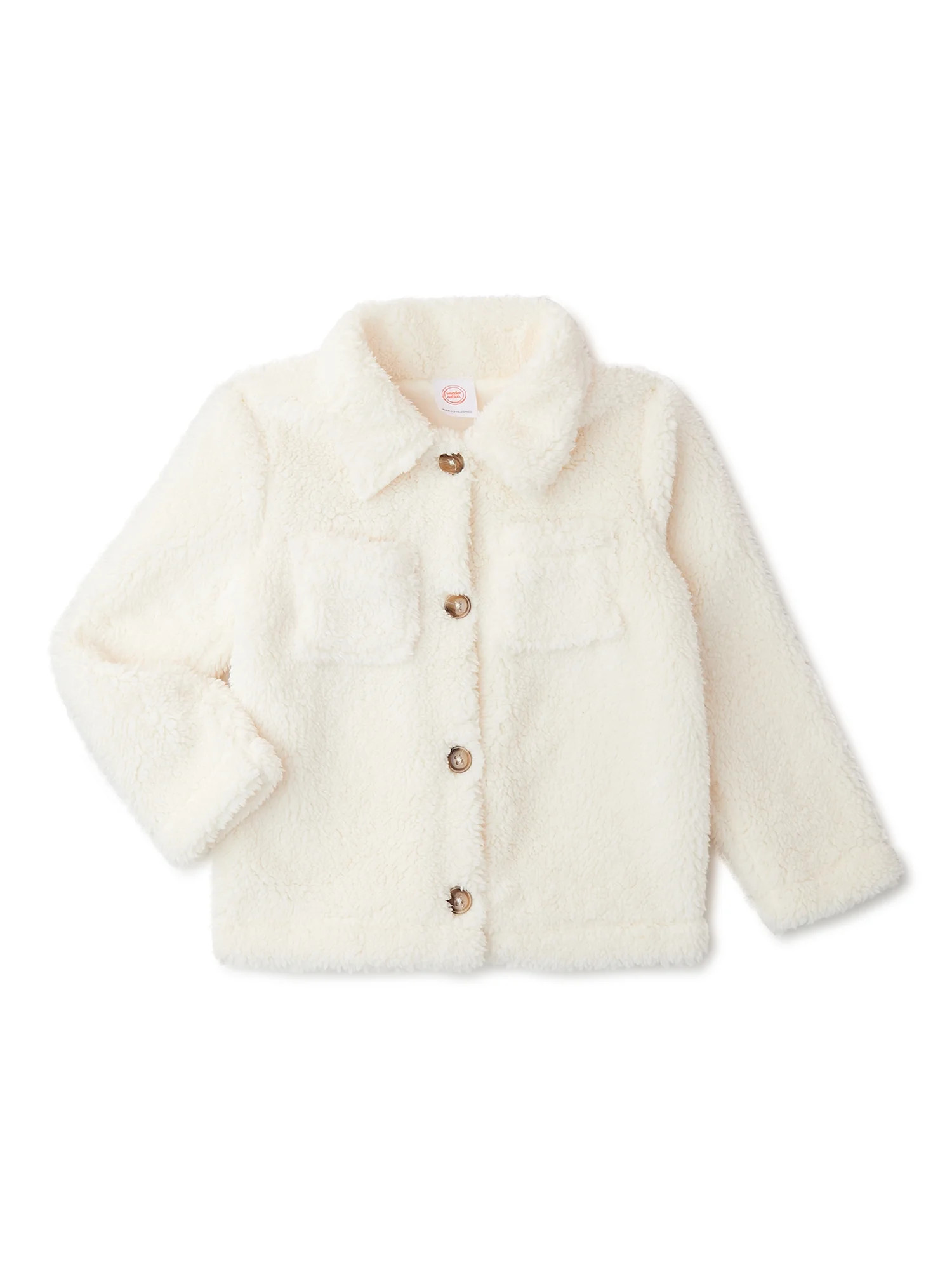 Wonder Nation Baby and Toddler Girl Faux Sherpa Jacket, Size 12M-5T - Walmart.com | Walmart (US)