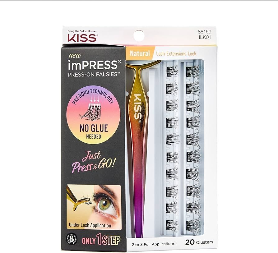 KISS imPRESS Press-On Falsies Eyelash Clusters Kit, Natural, Black, Fuss Free, Invisible Band, Na... | Amazon (US)