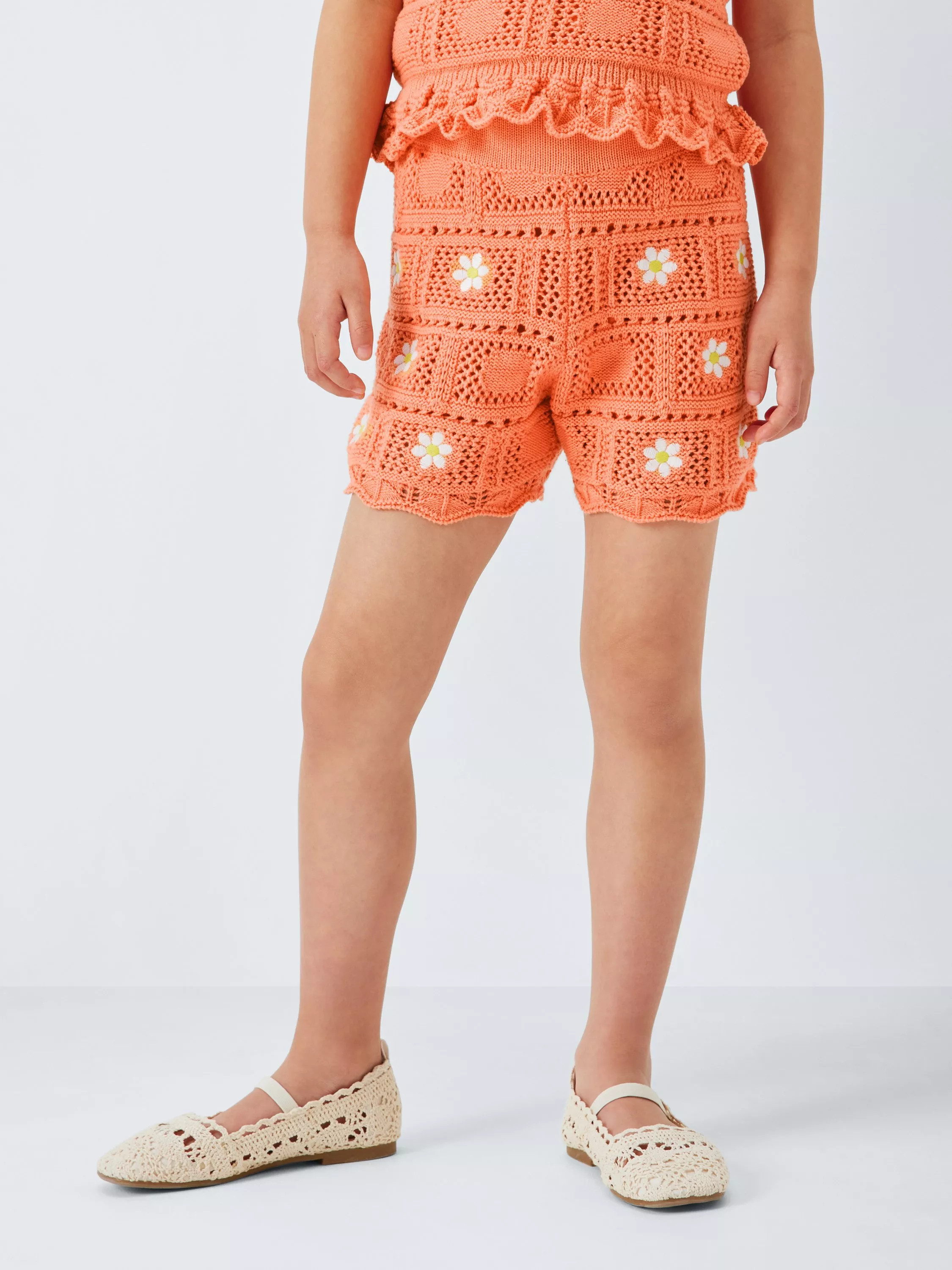 John Lewis Kids' Flowers Crochet Shorts, Orange | John Lewis (UK)