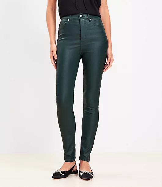 Loft Petite Coated High Rise Skinny Jeans in Green | LOFT