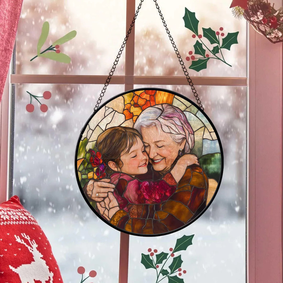 Personalized Grandma and Grandkids Portrait Faux Stained Glass, Custom Photo Family Window Hangin... | Etsy (US)