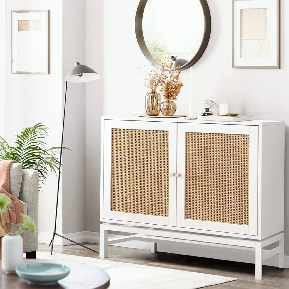 Recaceik Ratten Sideboard Buffet Cabinet/Console Table, Natural Accent Storage Cabinet with 2 Rat... | Amazon (US)